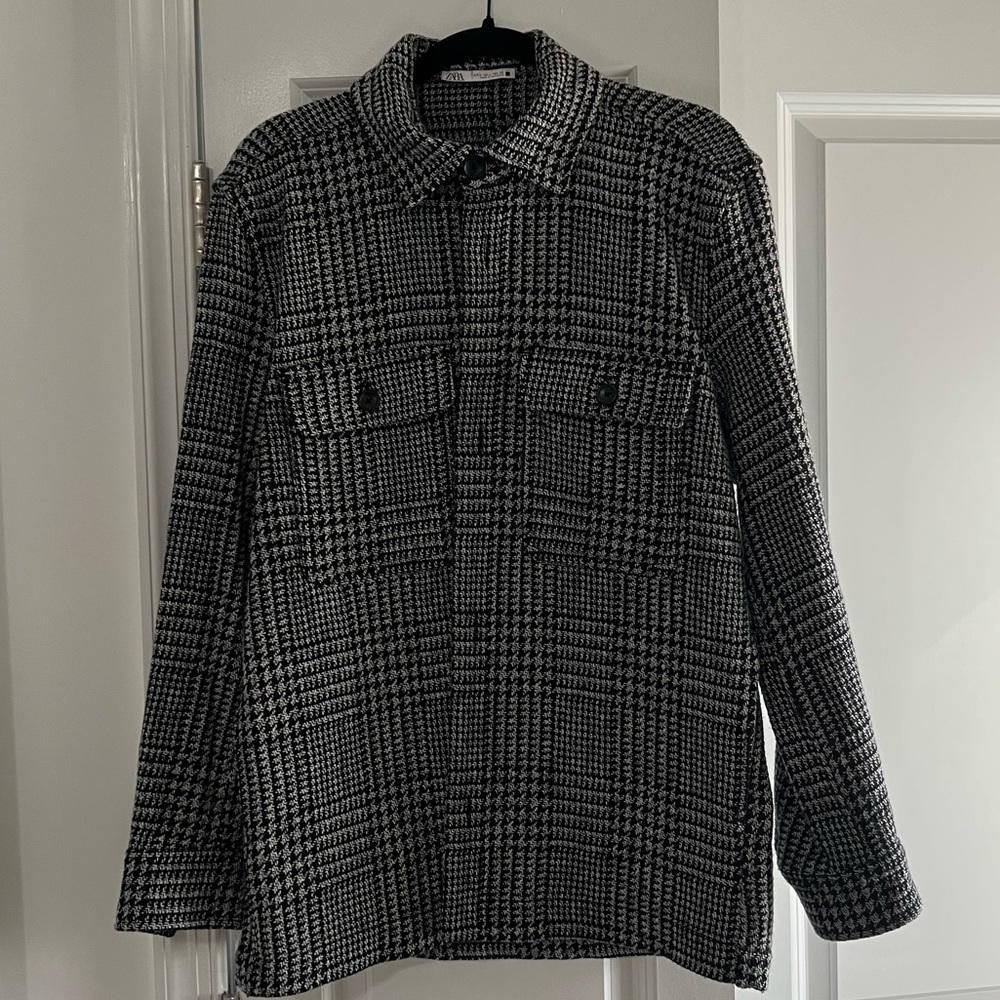 Zara Men's Monochrome Plaid Shirt Jacket